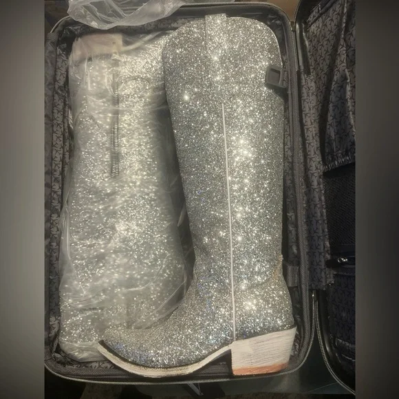 Combat Boots Mid Calf Boots Low Heel Dress Booties Womens Sequins